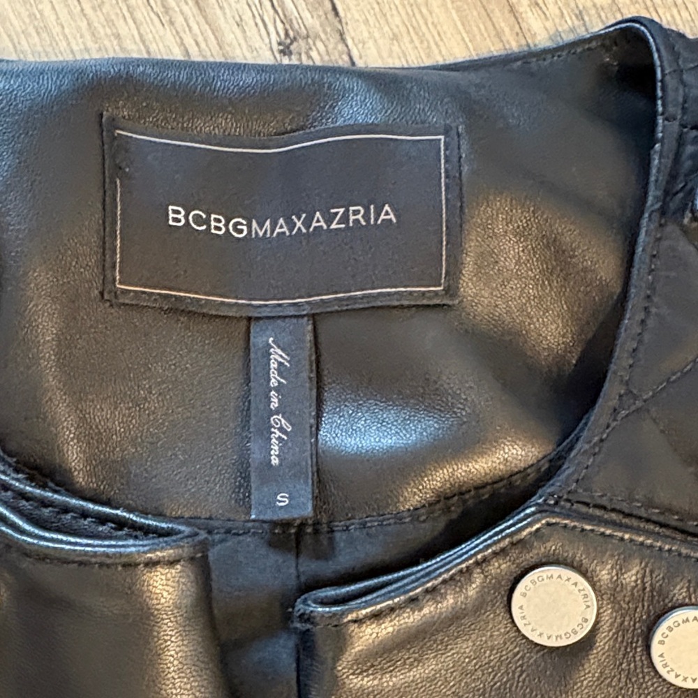 BCBGMaxAzria Black Leather Jacket Quilted Detail Size Small - Picture 6 of 13